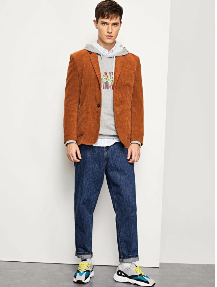 Men Single Breasted Pocket Patched Blazer