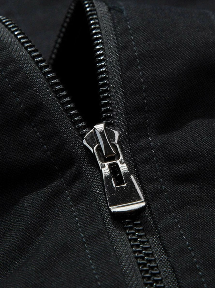 Men Stand Neck Zipper Fly Solid Jacket