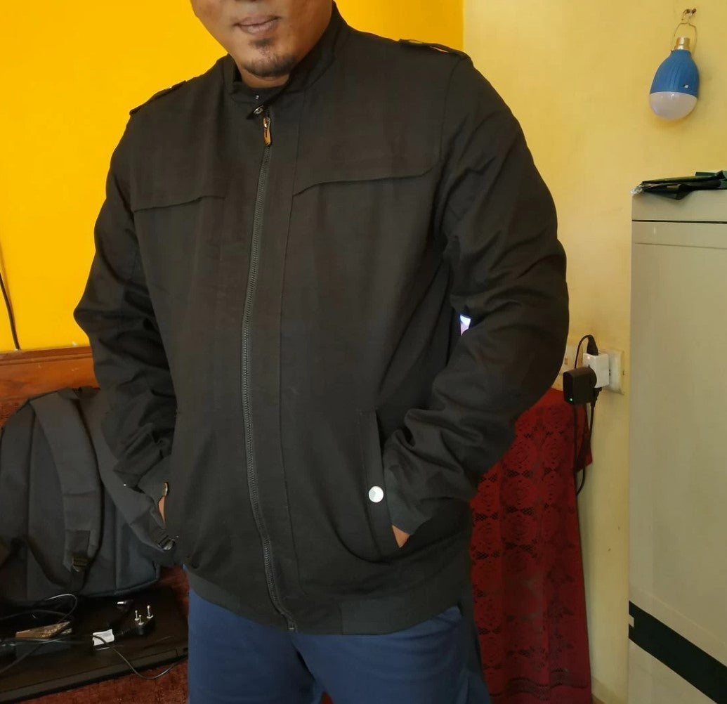 Men Stand Neck Zipper Fly Solid Jacket