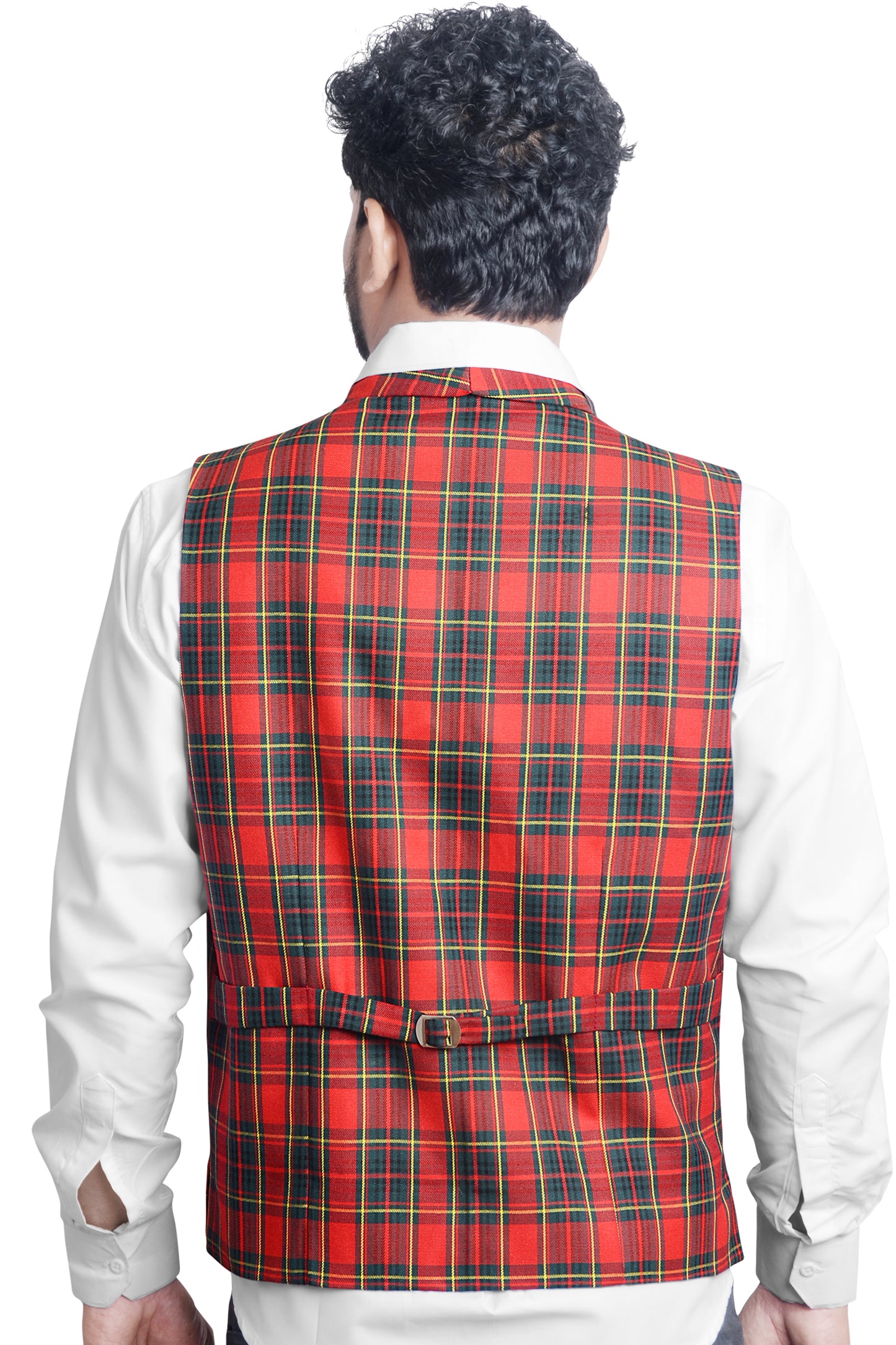 Men's Plaid Double-Breasted Red Waistcoat only