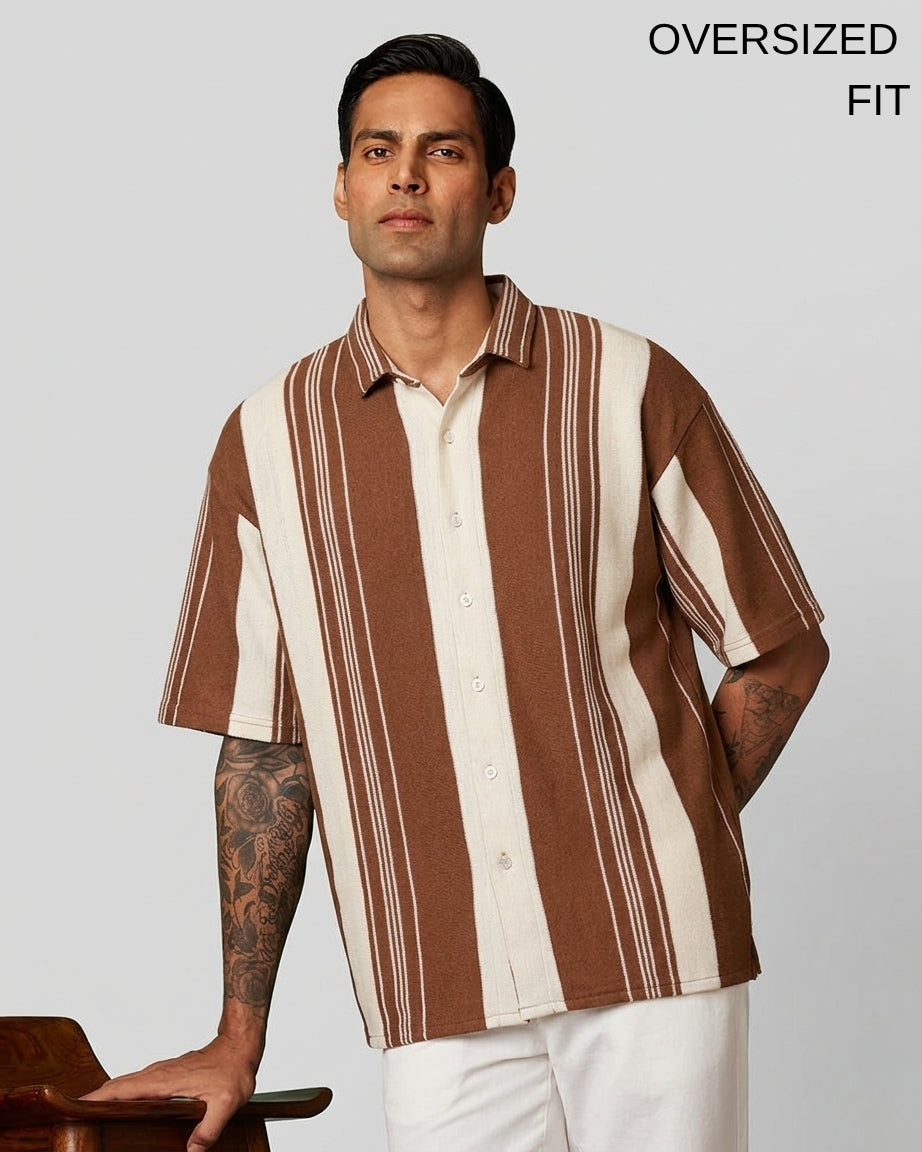 Earthy Brown Urban Stripe Knit Shirt