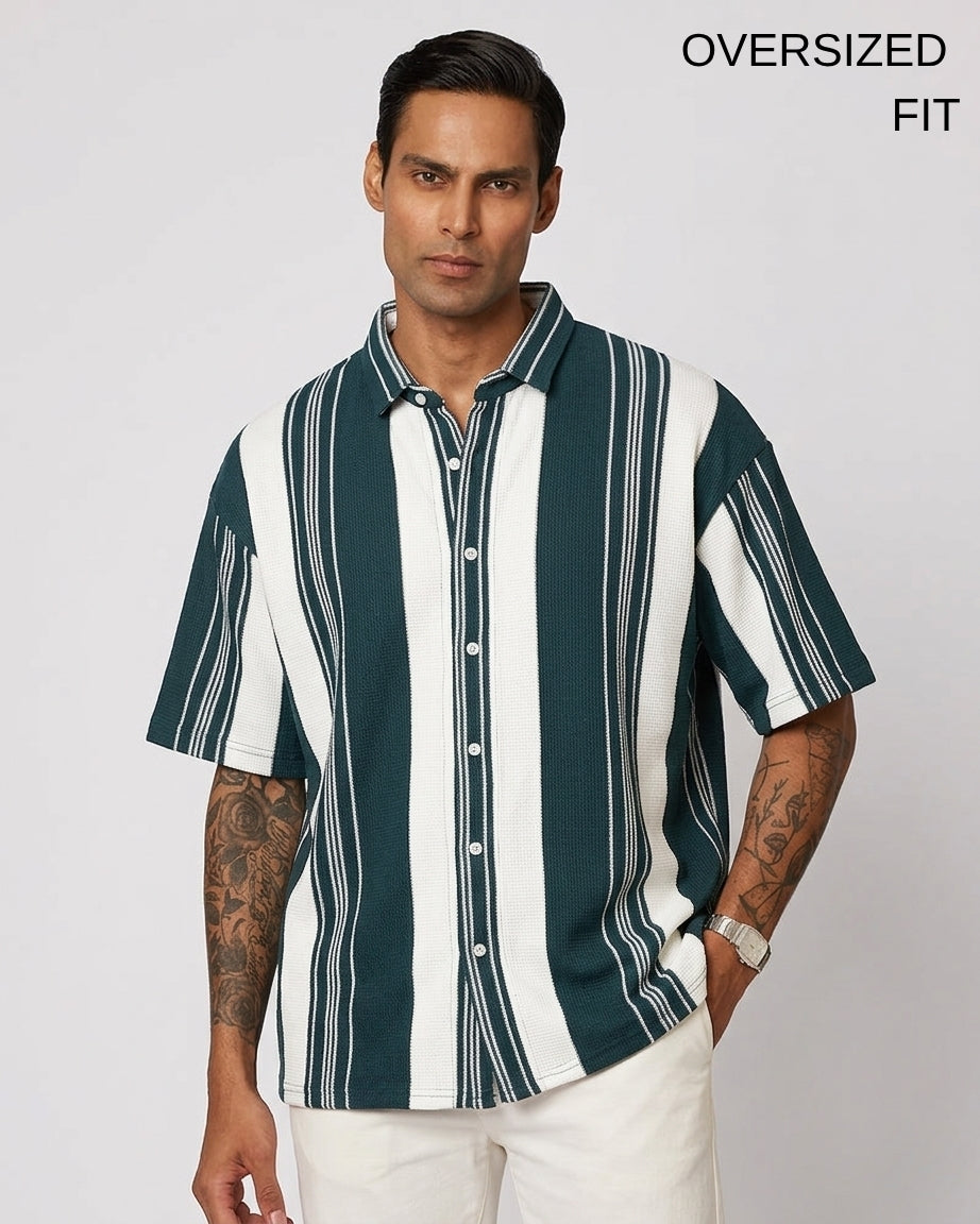 Dark Green Urban Stripe Knit Shirt