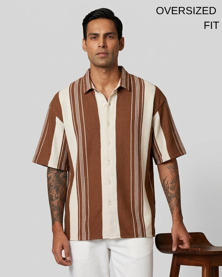 Earthy Brown Urban Stripe Knit Shirt