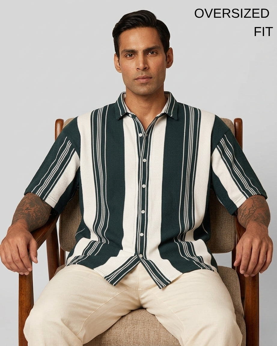 Dark Green Urban Stripe Knit Shirt