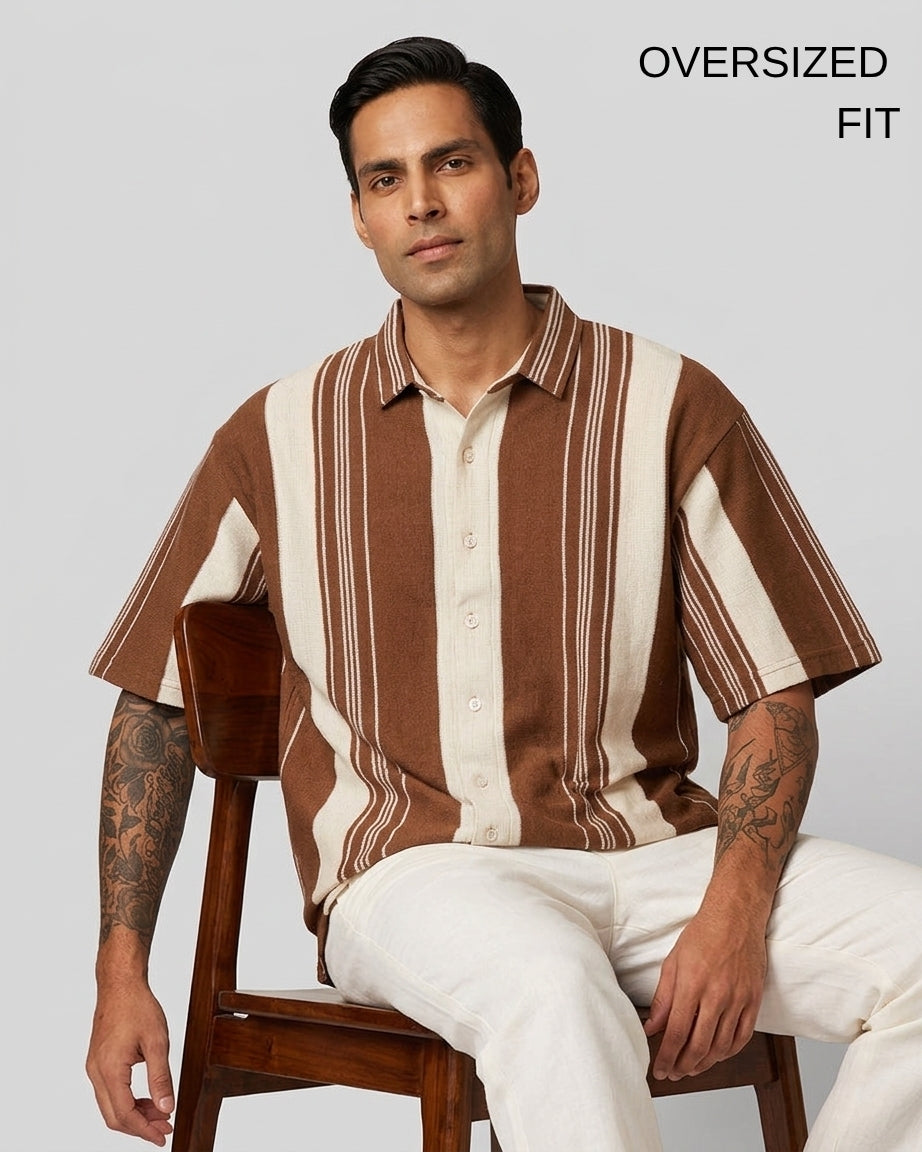 Earthy Brown Urban Stripe Knit Shirt