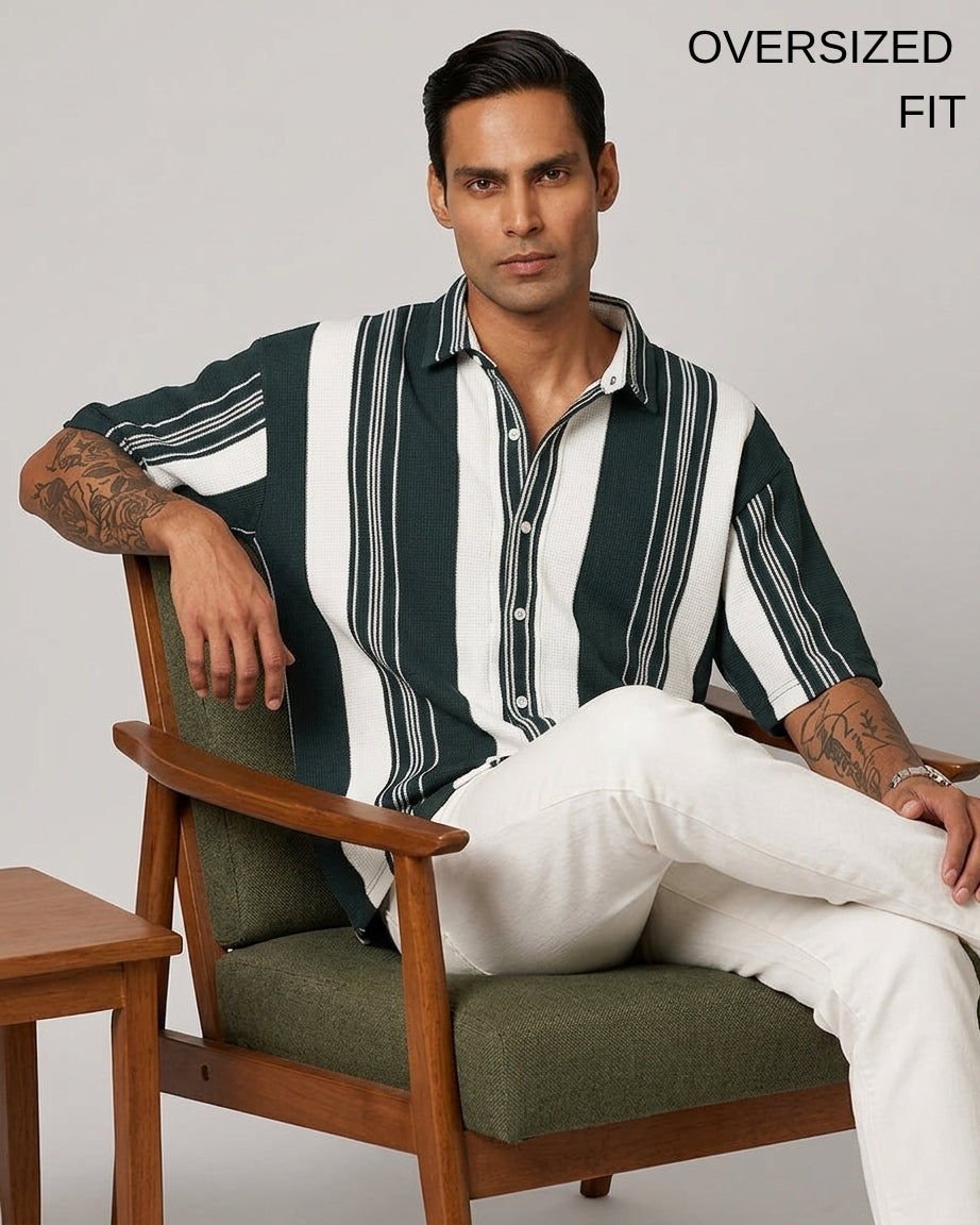 Dark Green Urban Stripe Knit Shirt