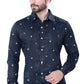 Navy Blue Printed Causal Men's Shirt