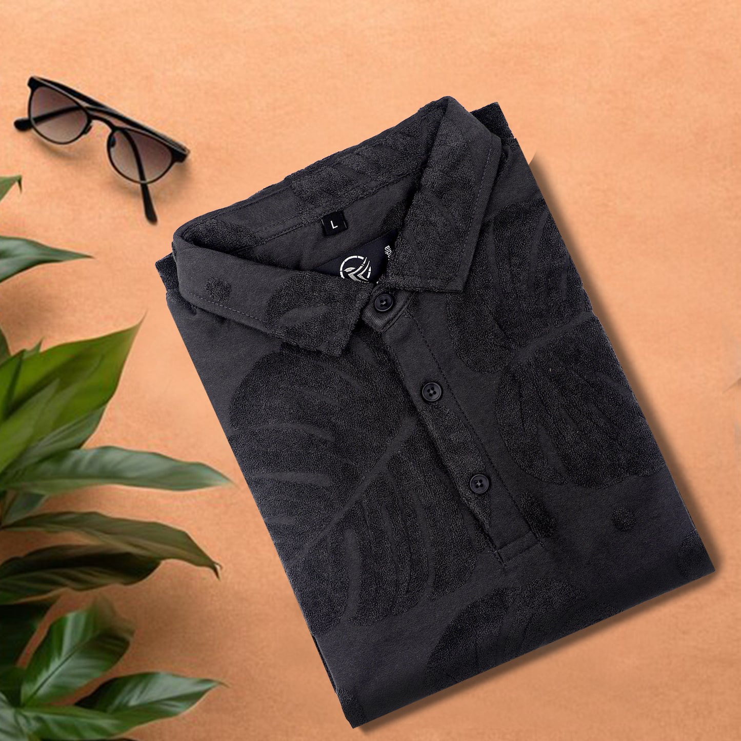 Charcoal  Leaf Pattern Polo