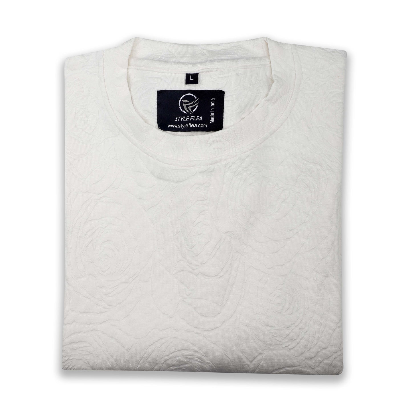 White Rose Embossed Drop Shoulder T-Shirt