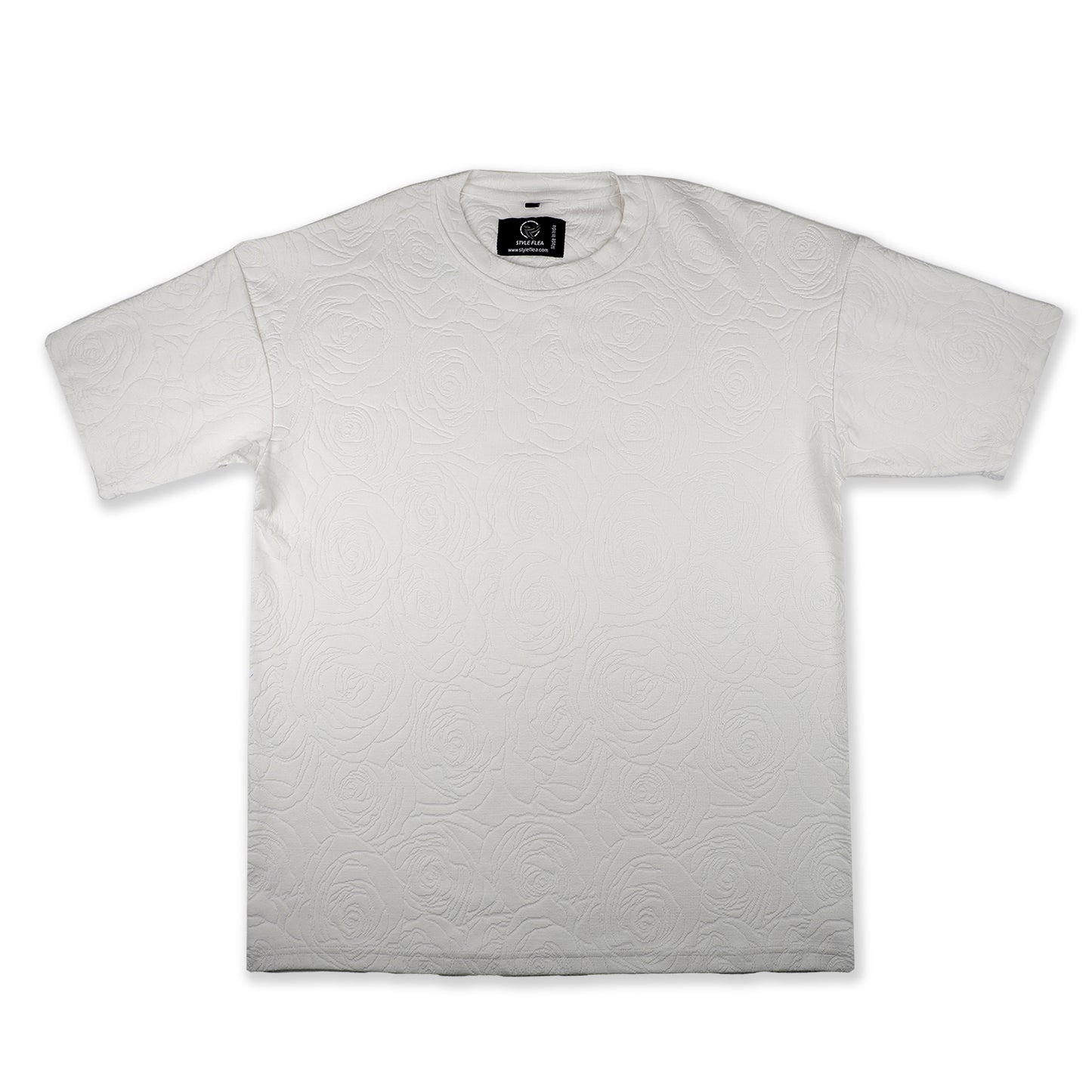 White Rose Embossed Drop Shoulder T-Shirt