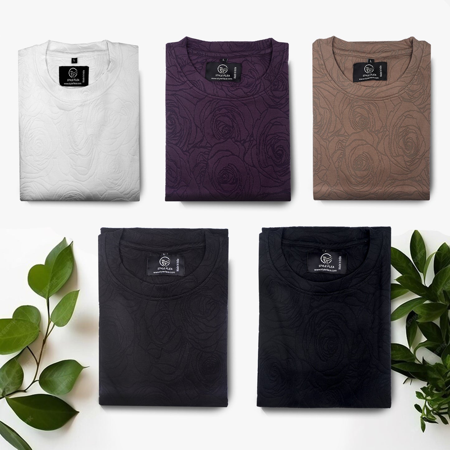 White Rose Embossed Drop Shoulder T-Shirt