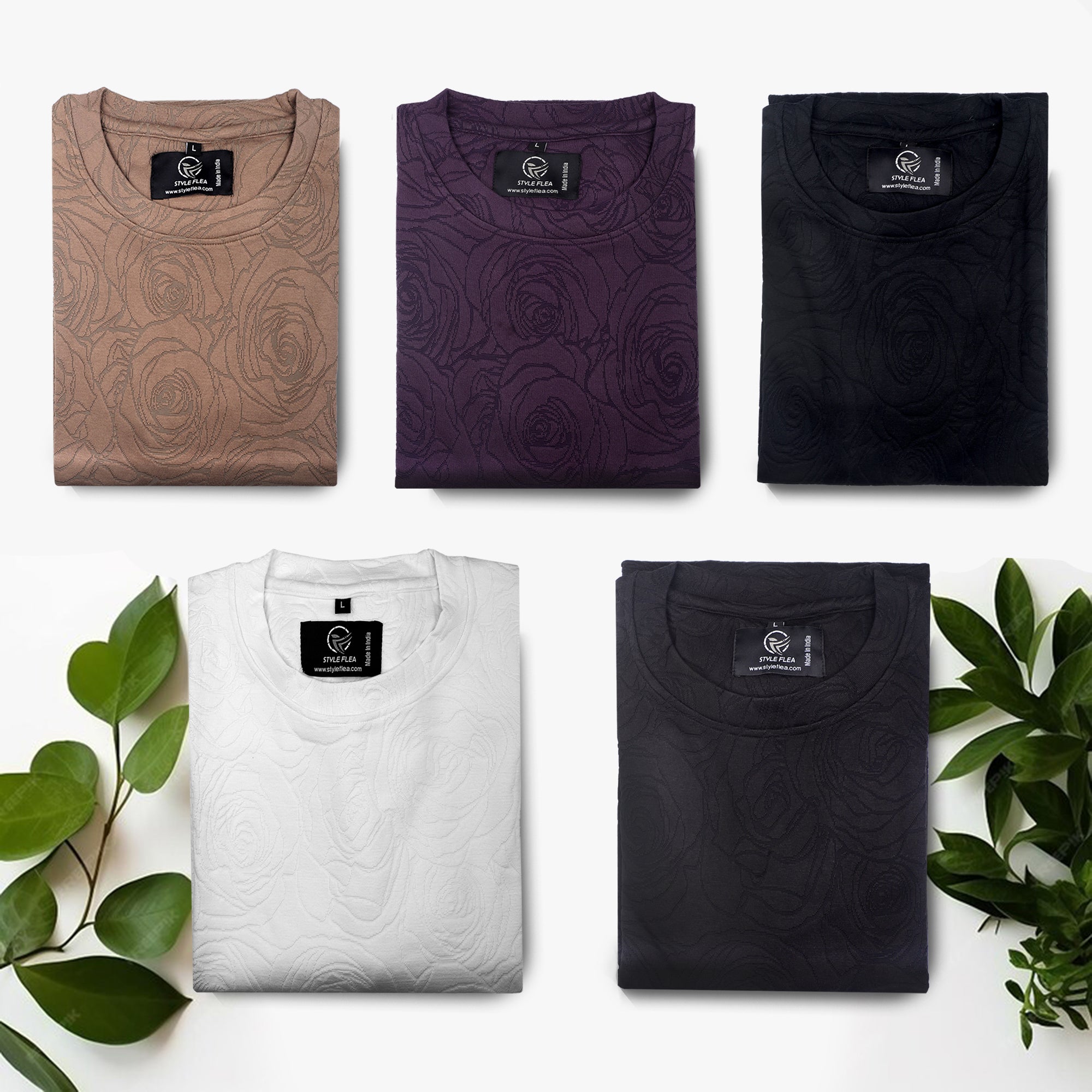 Beige Rose Embossed Drop Shoulder T-Shirt