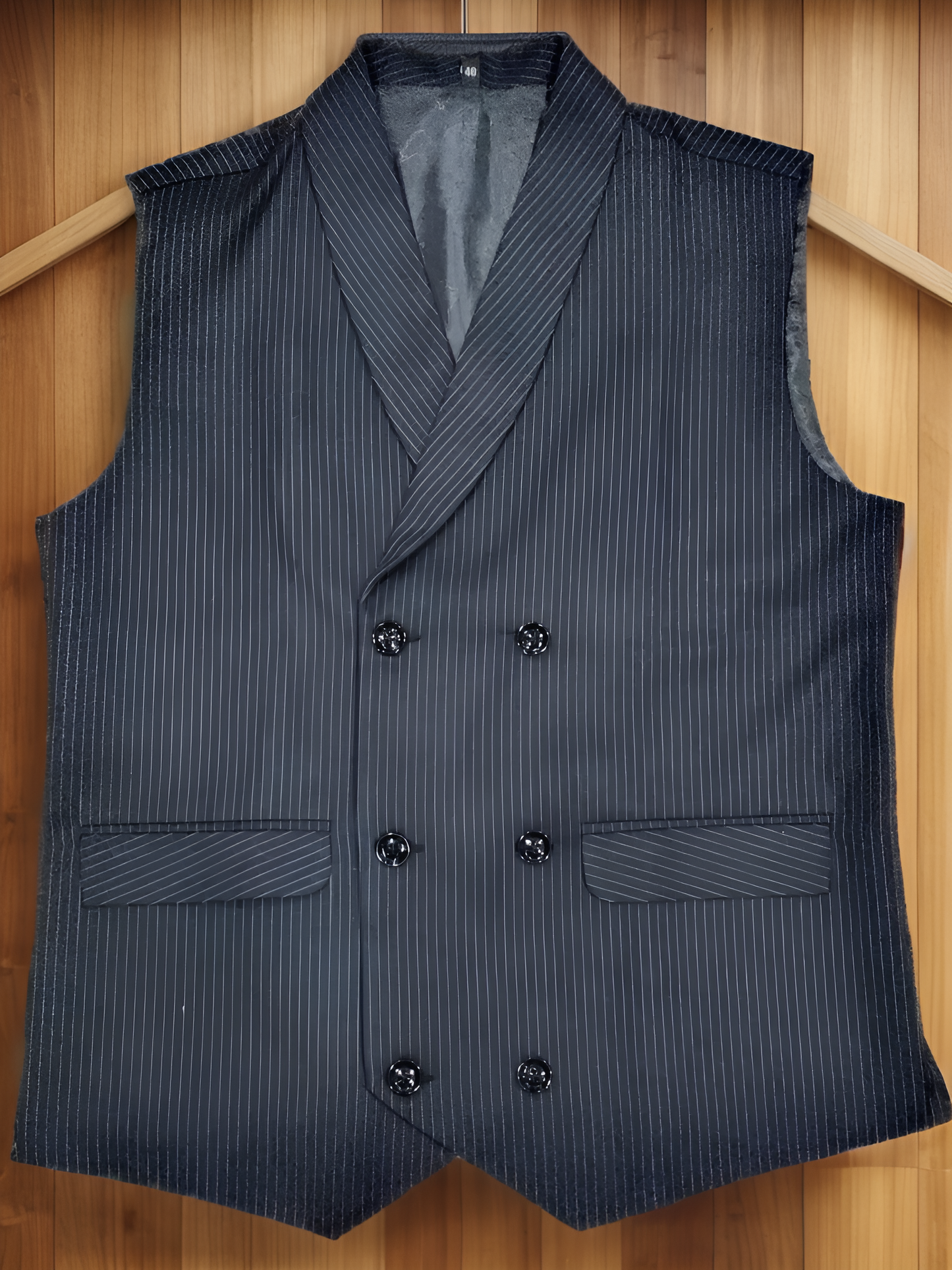 Men's Plaid Double-Breasted Charcoal Waistcoat only