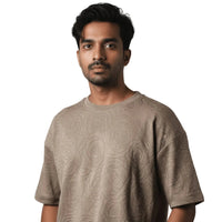 Rose Beige Embossed Drop Shoulder T-Shirt