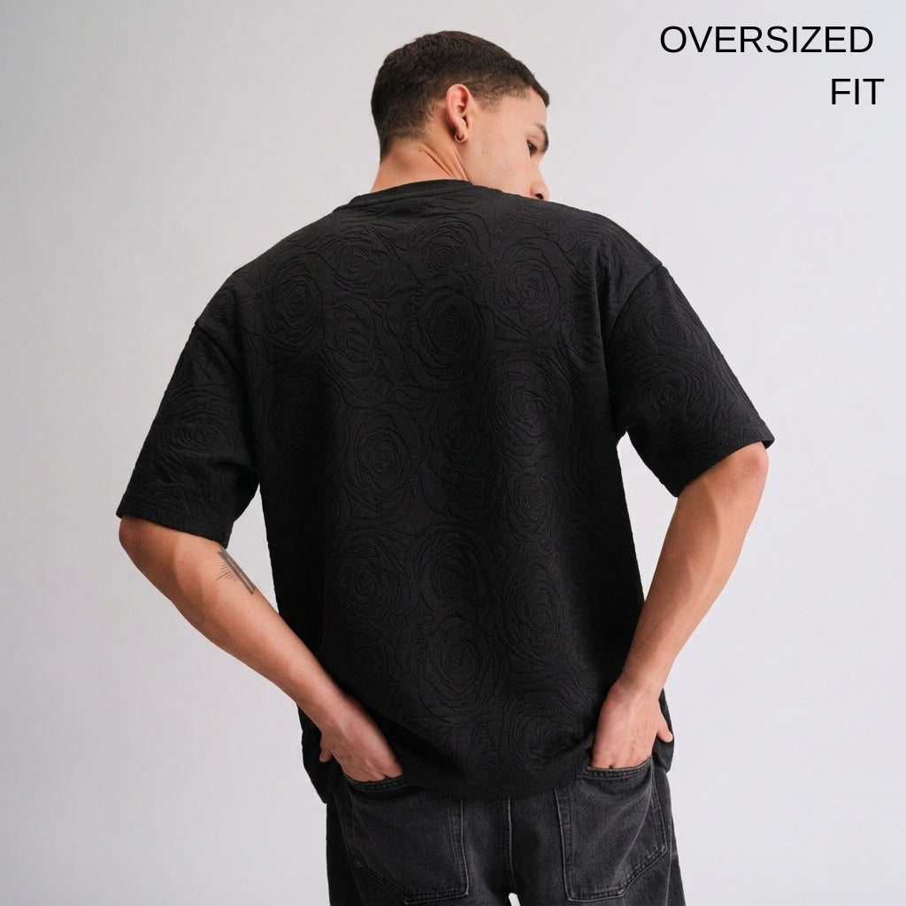 Navy Rose Embossed Oversized T-Shirt