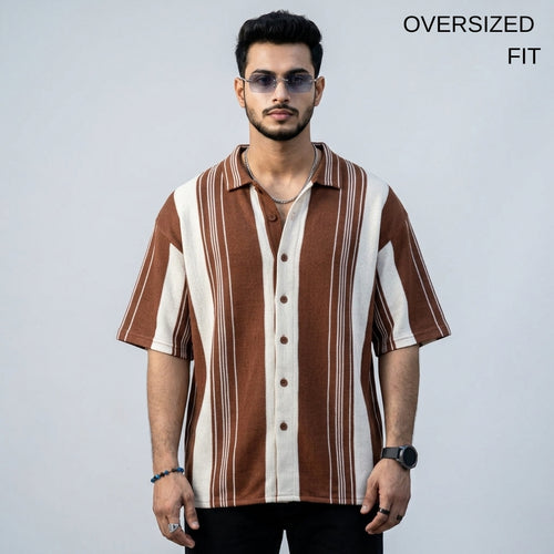 Earthy Brown Urban Stripe Knit Shirt