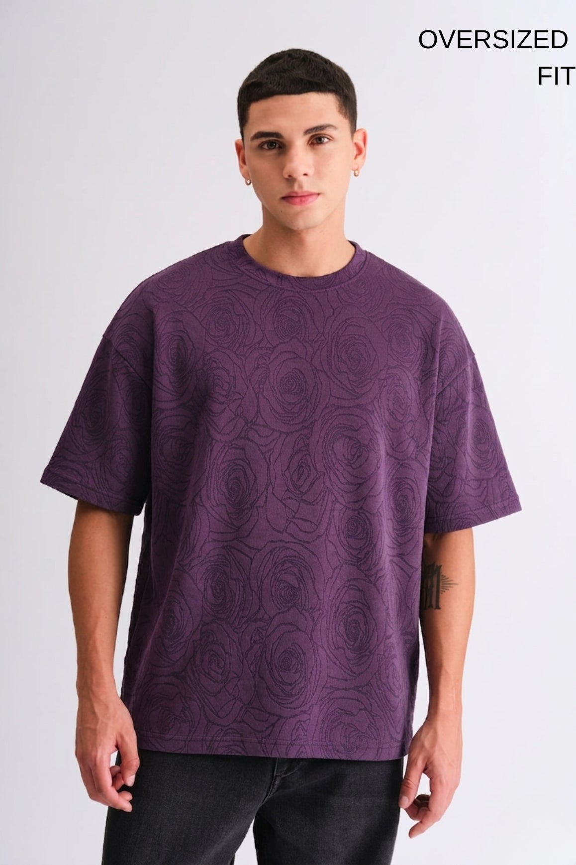 Purple Rose Embossed Drop Shoulder T-Shirt