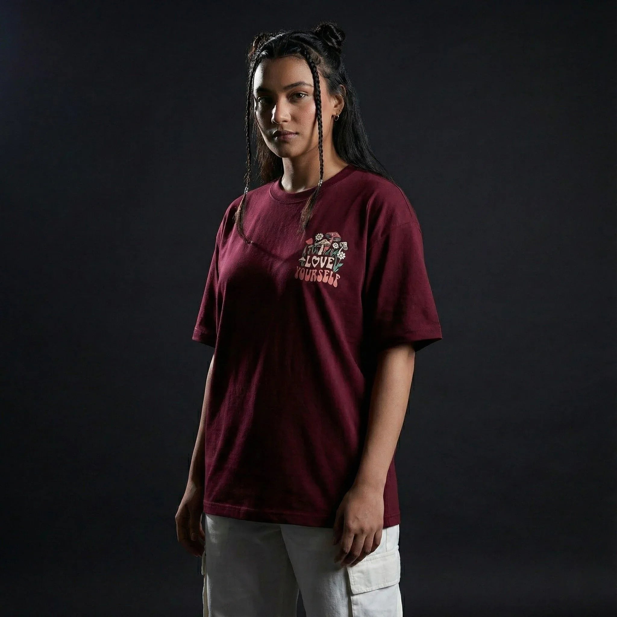 Love Yourself Burgundy Oversized T-Shirt - styleflea