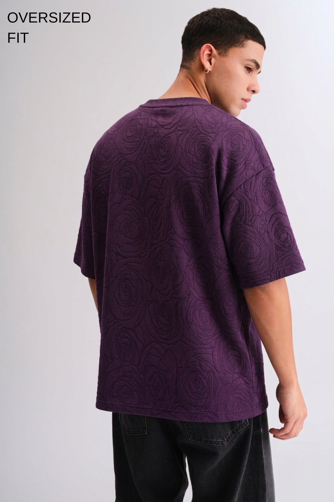 Purple Rose Embossed Drop Shoulder T-Shirt