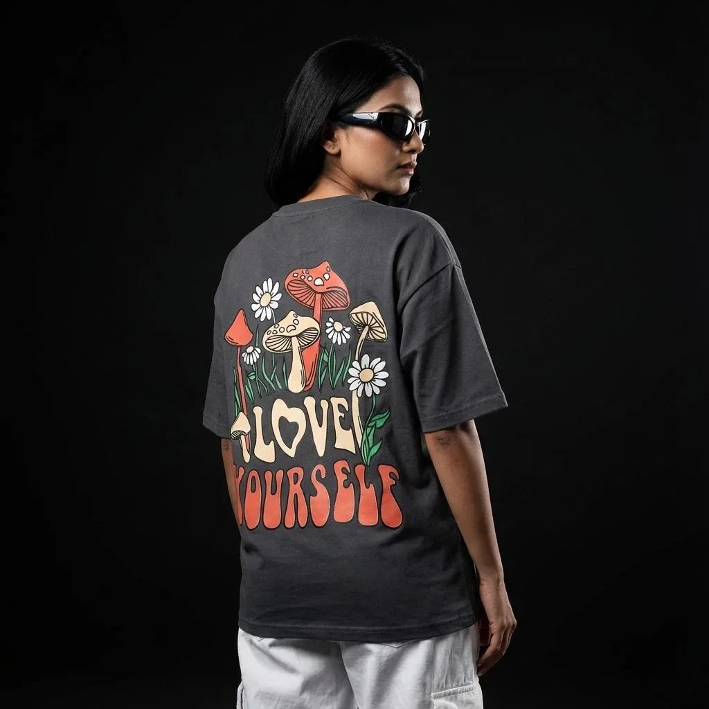 Love Yourself Charcoal Grey Oversize T-Shirt - styleflea
