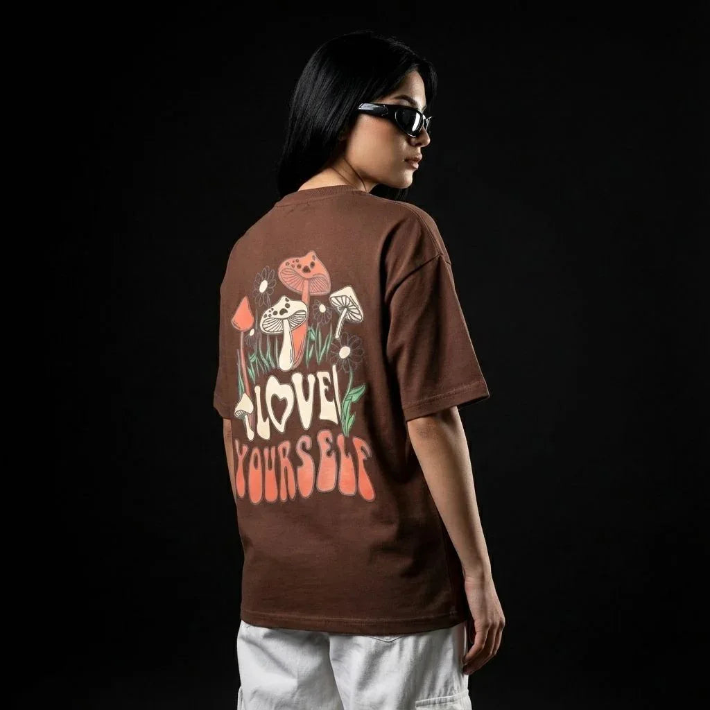 Love Yourself Earthy Brown Oversized T-Shirt - styleflea
