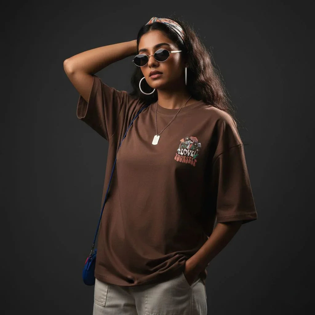 Love Yourself Earthy Brown Oversized T-Shirt - styleflea