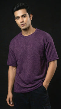 Rose Purple Embossed Drop Shoulder T-Shirt