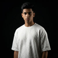 Rose White Embossed Drop Shoulder T-Shirt