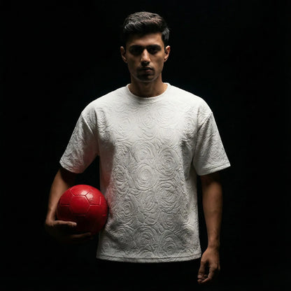 Rose White Embossed Drop Shoulder T-Shirt - styleflea