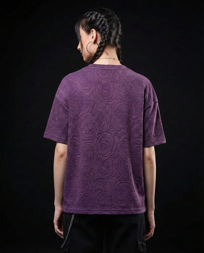 Rose Purple Embossed Drop Shoulder T-Shirt - styleflea