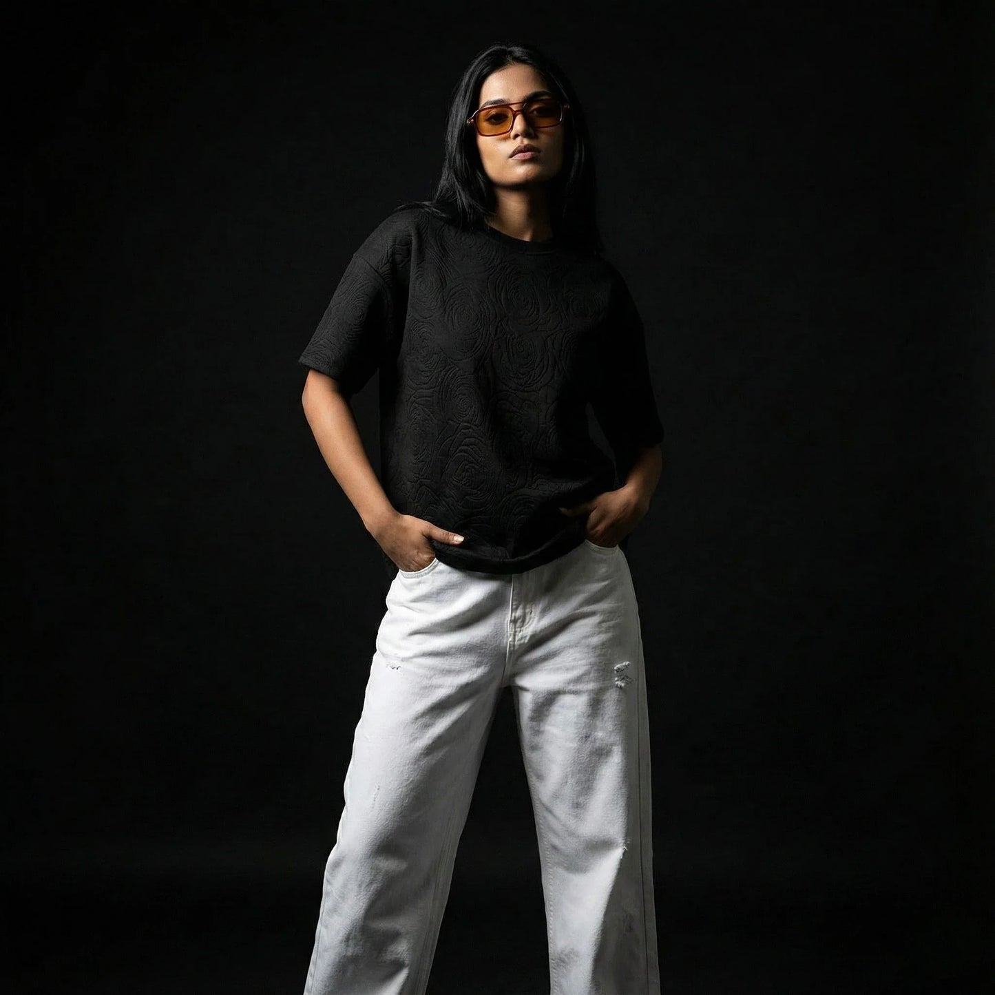 Rose Midnight Embossed Drop Shoulder T-shirt - styleflea