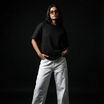 Rose Midnight Embossed Drop Shoulder T-shirt - styleflea