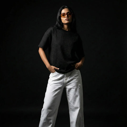 Rose Midnight Embossed Drop Shoulder T-shirt - styleflea