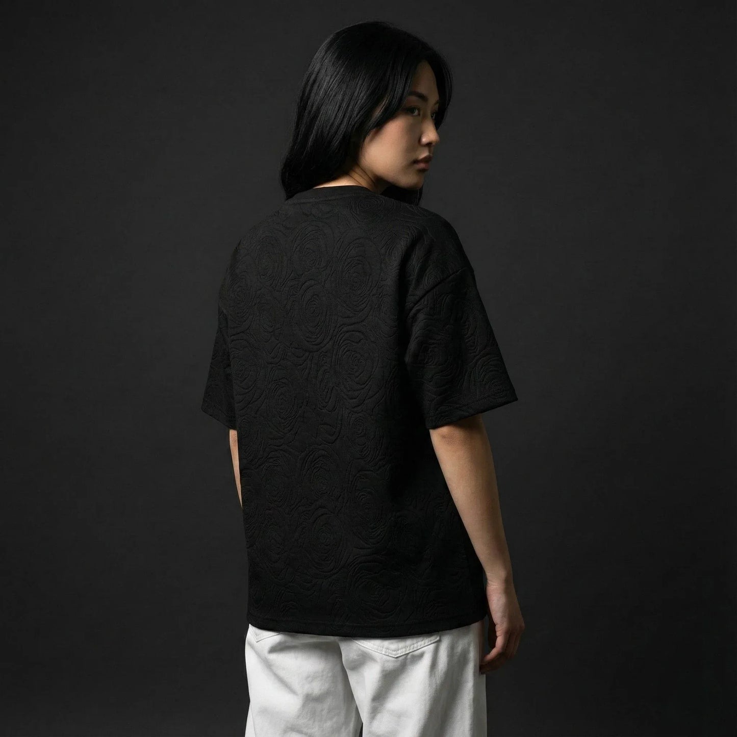 Rose Midnight Embossed Drop Shoulder T-shirt - styleflea
