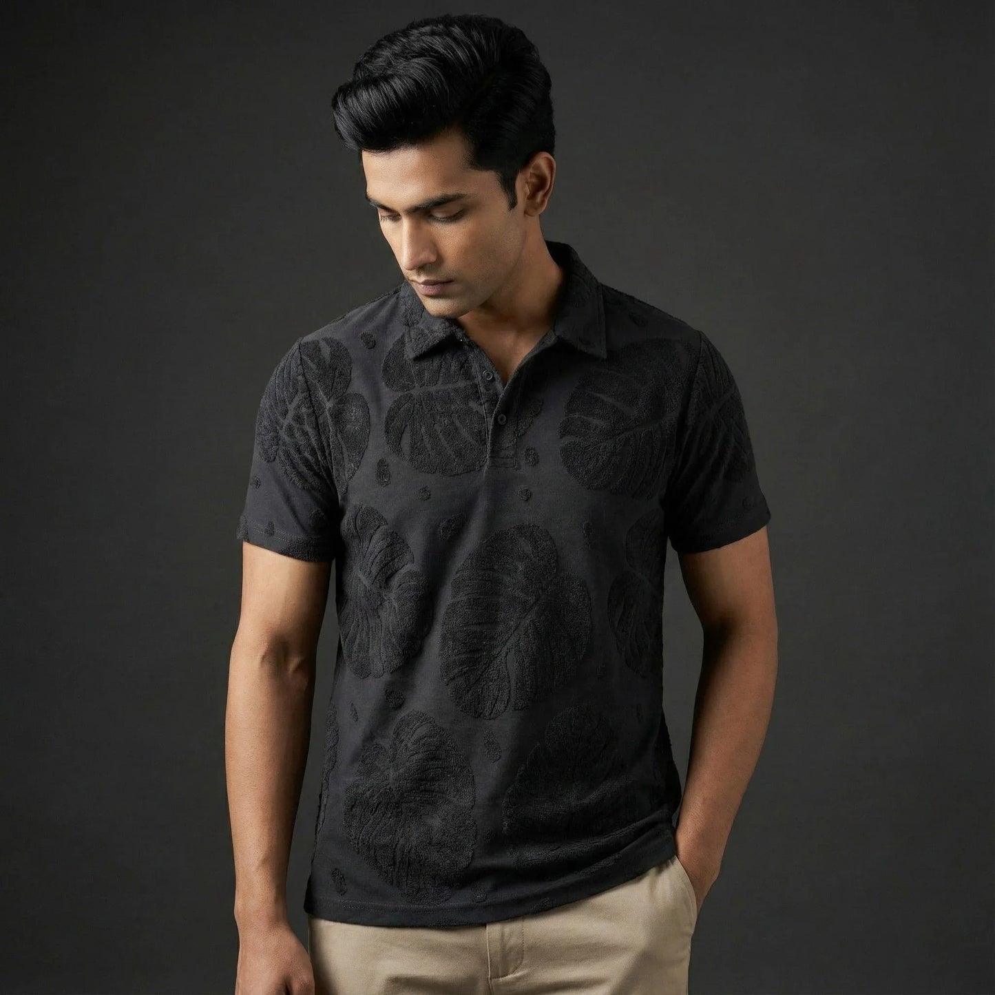 Dark GreyTextured Polo - styleflea