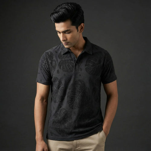 Dark Grey Textured Polo - styleflea