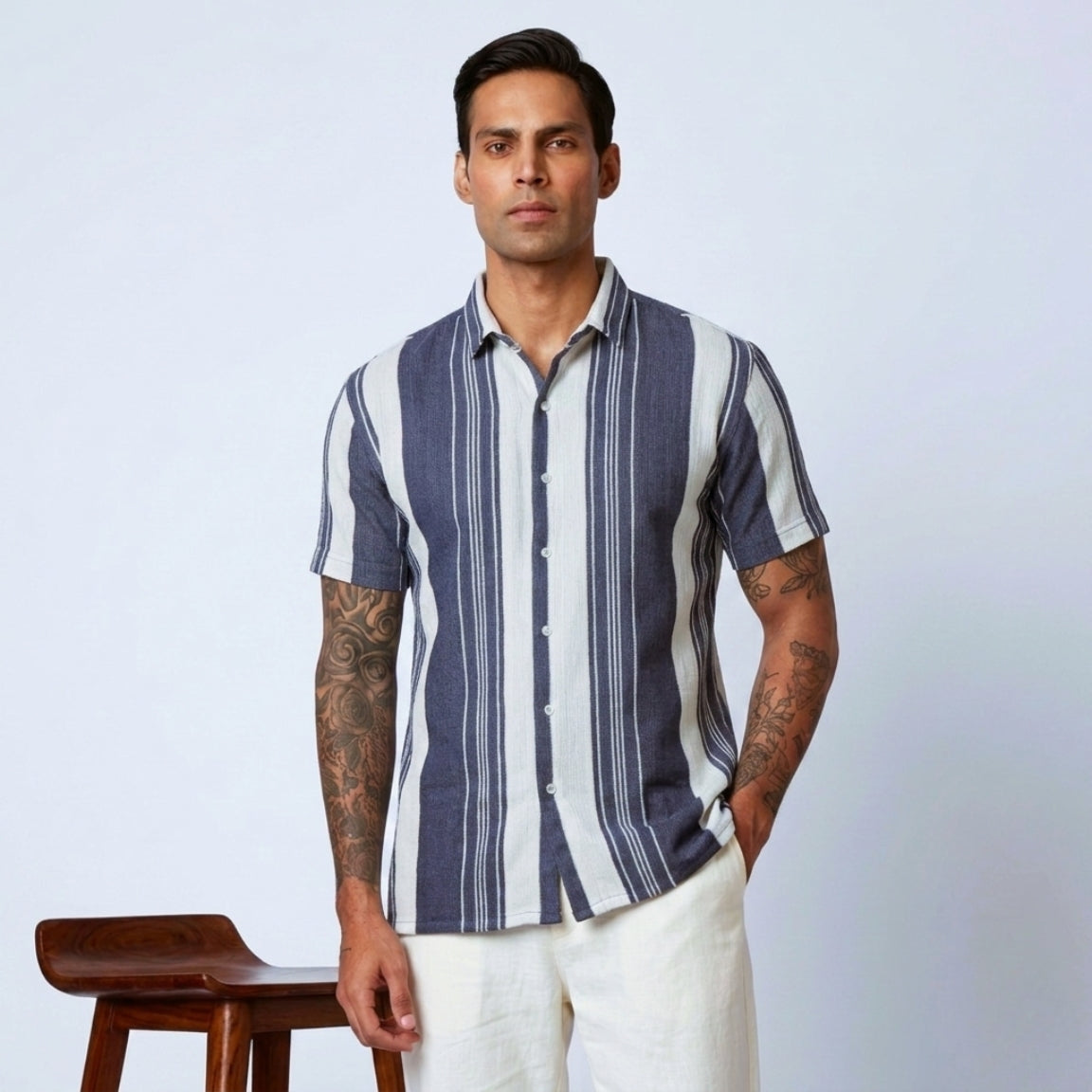 Stone Grey Urban Stripe Knit Shirt