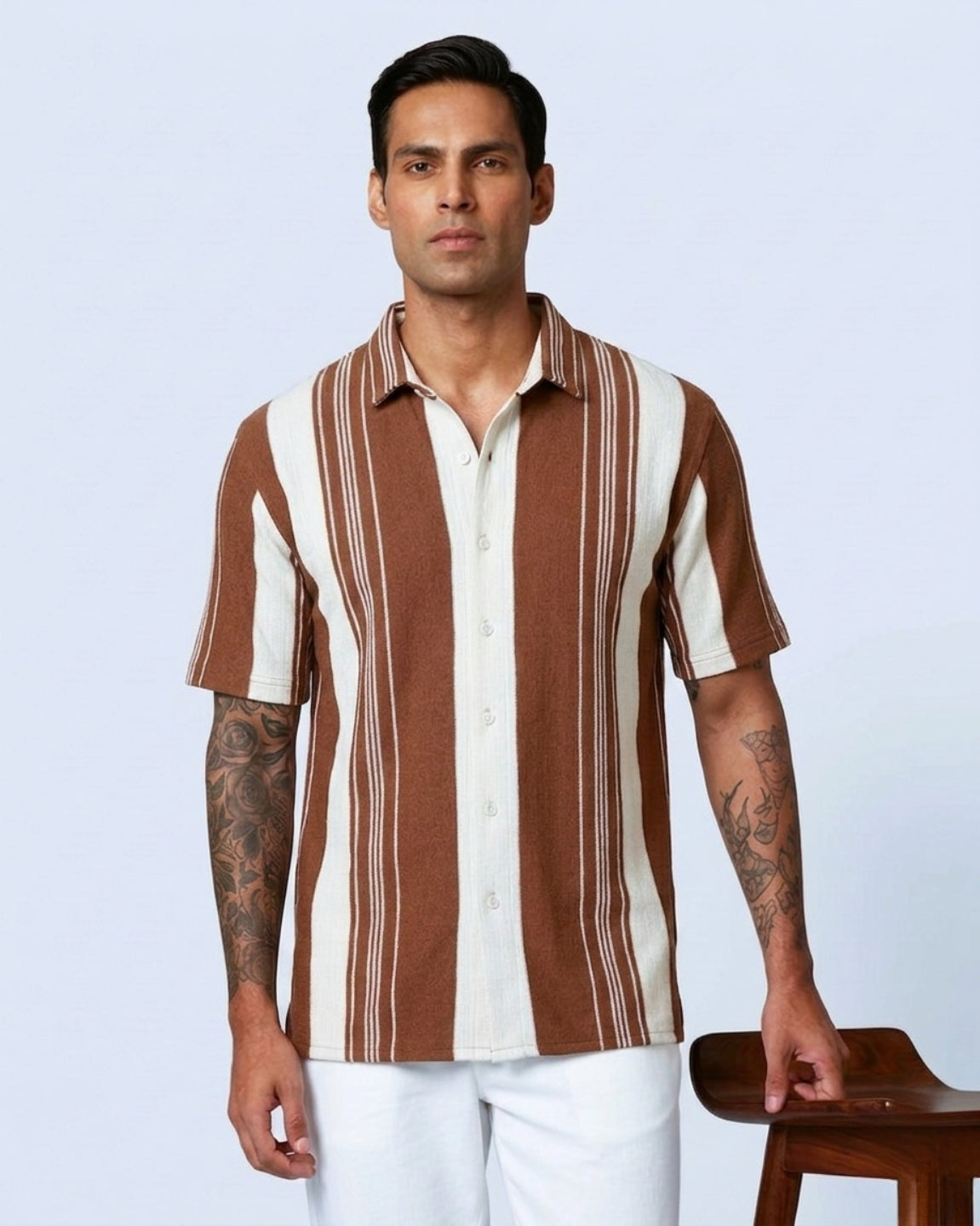 Earthy Brown Urban Stripe Knit Shirt