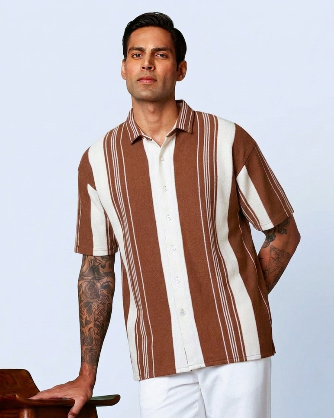 Earthy Brown Urban Stripe Knit Shirt