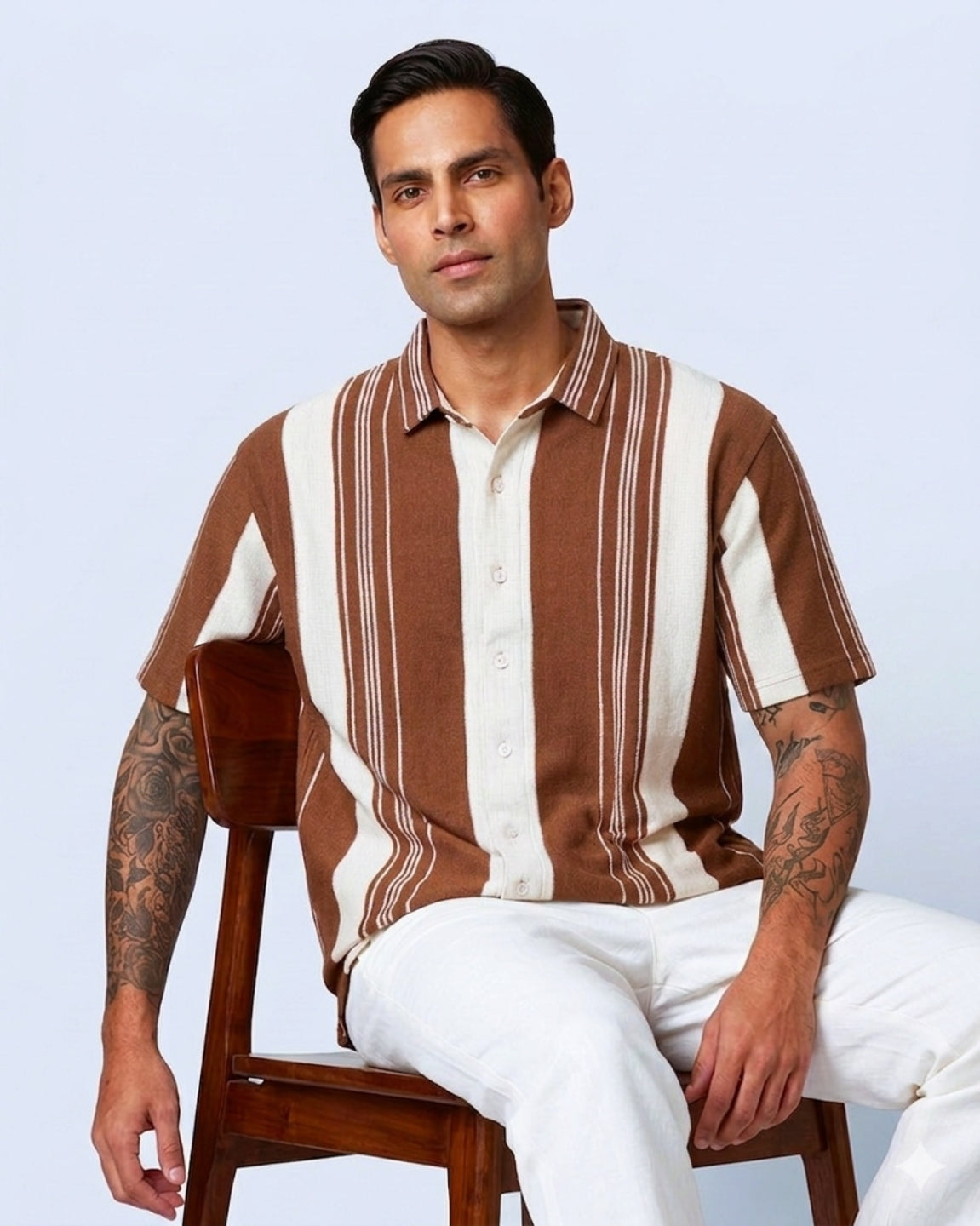 Earthy Brown Urban Stripe Knit Shirt
