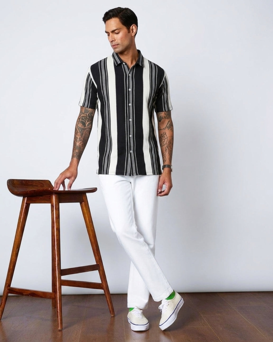 Black Urban Stripe Knit Shirt