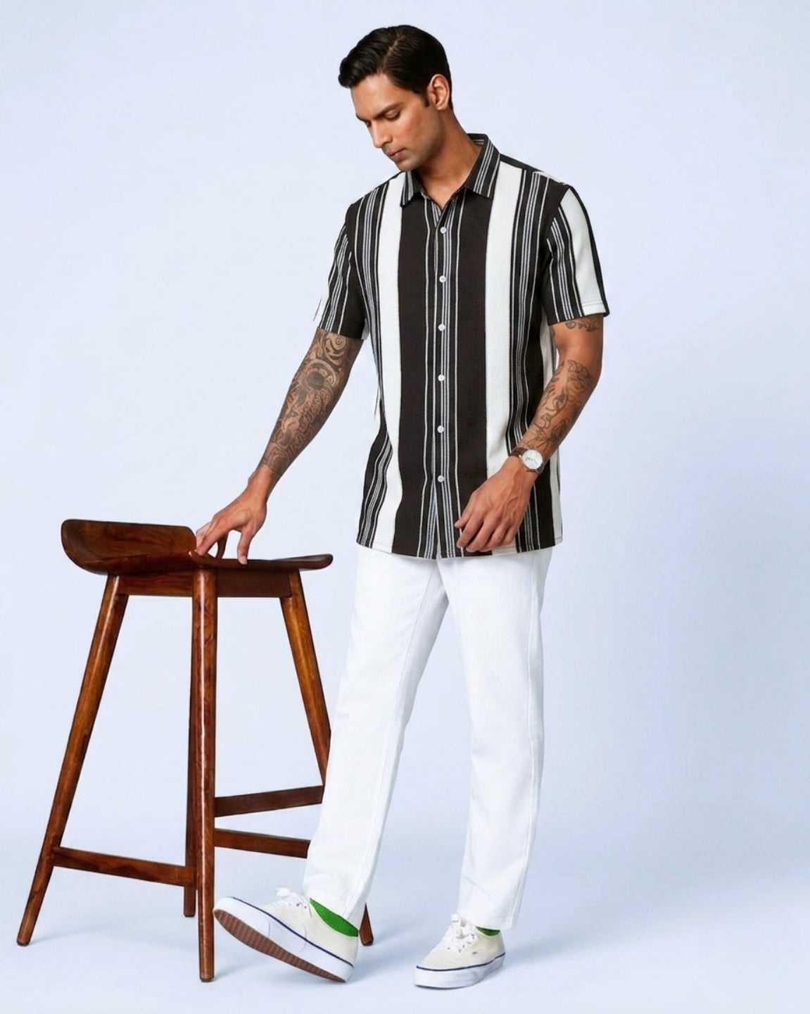 Black Urban Stripe Knit Shirt