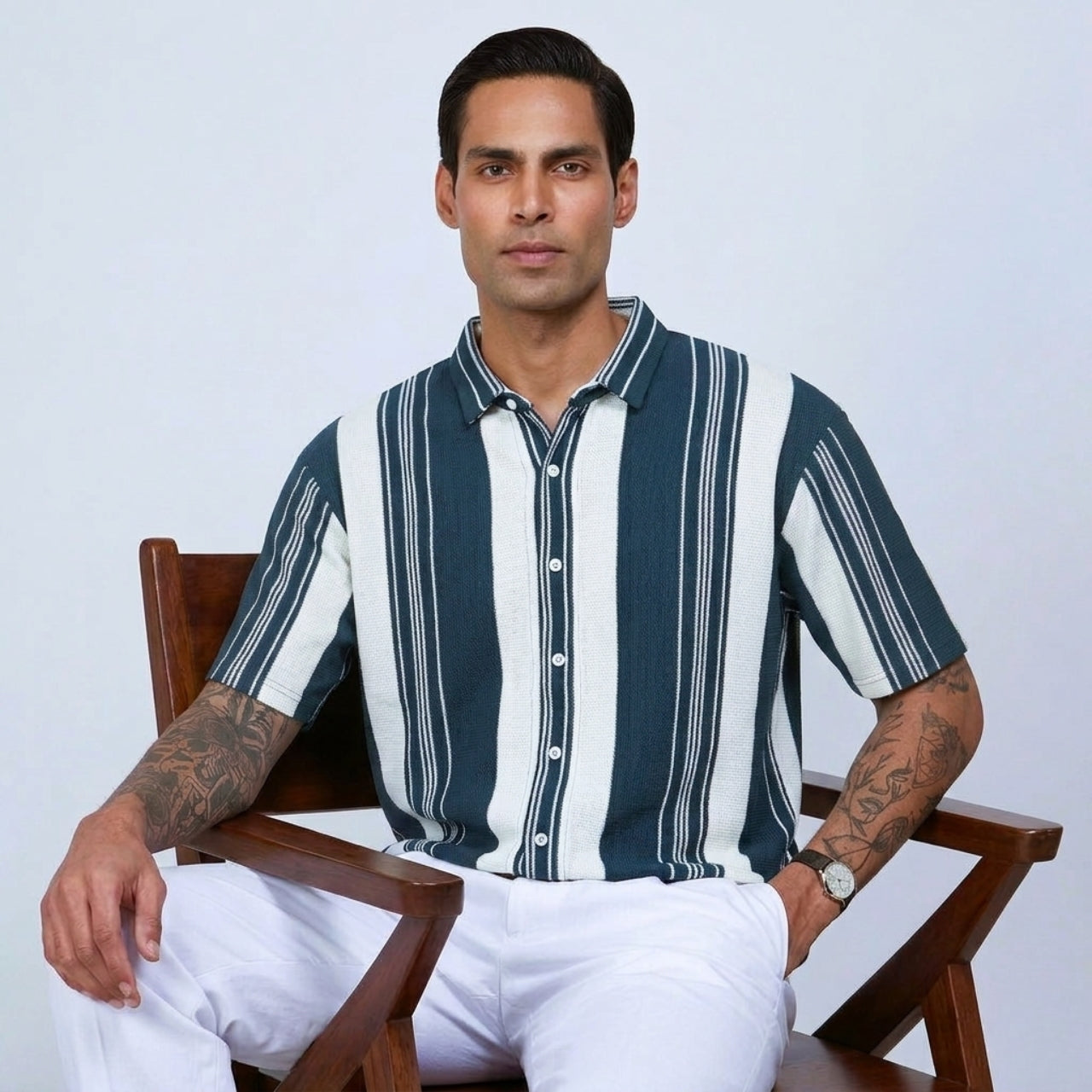 Dark Green Urban Stripe Knit Shirt