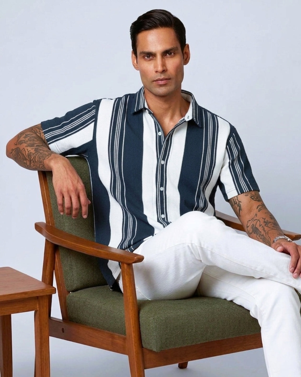 Dark Green Urban Stripe Knit Shirt