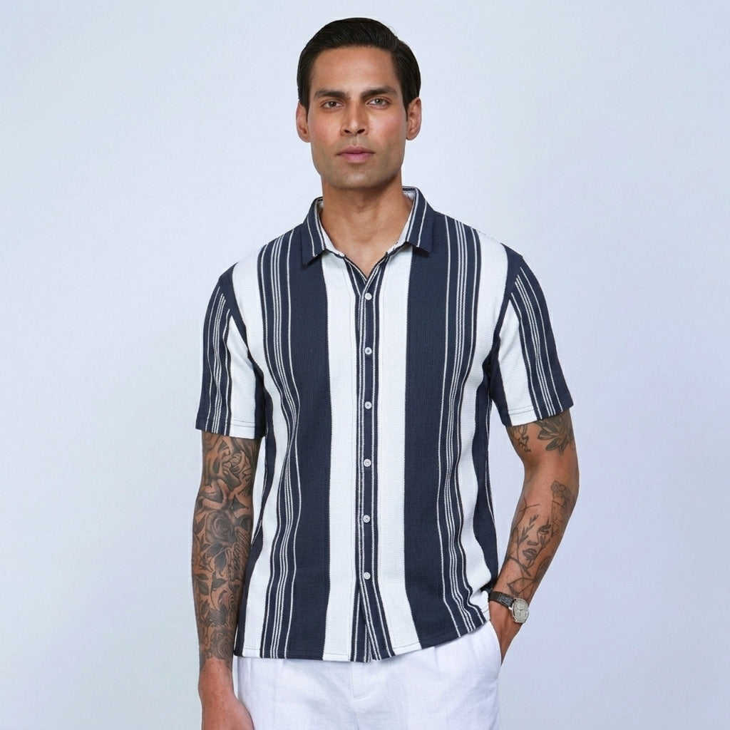 Dark Green Urban Stripe Knit Shirt