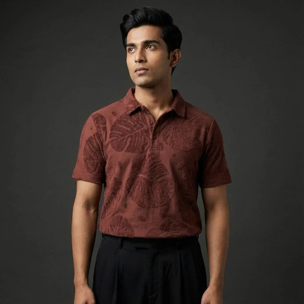 Maroon Textured Polo - styleflea