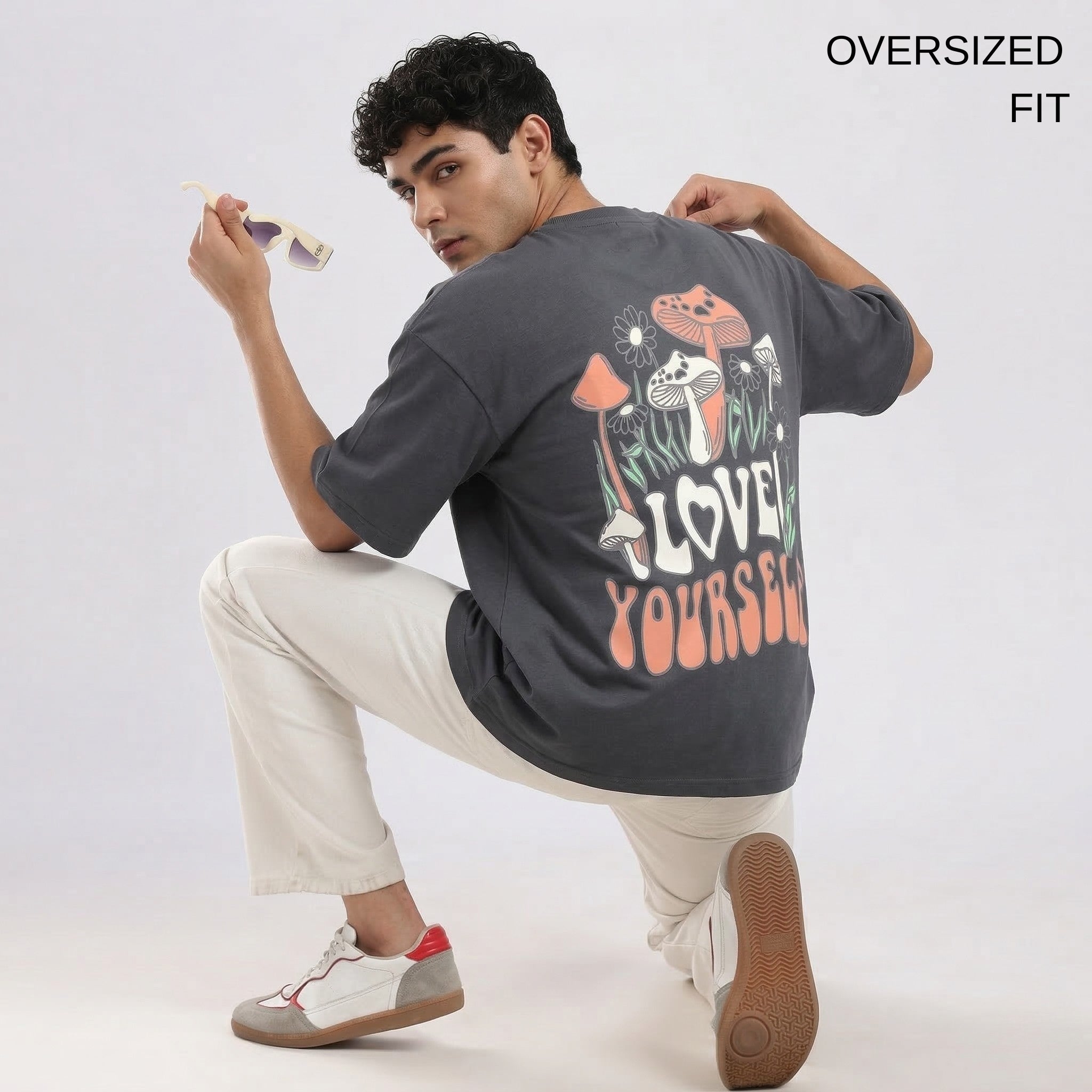 Love Yourself Charcoal Grey Oversize T-Shirt