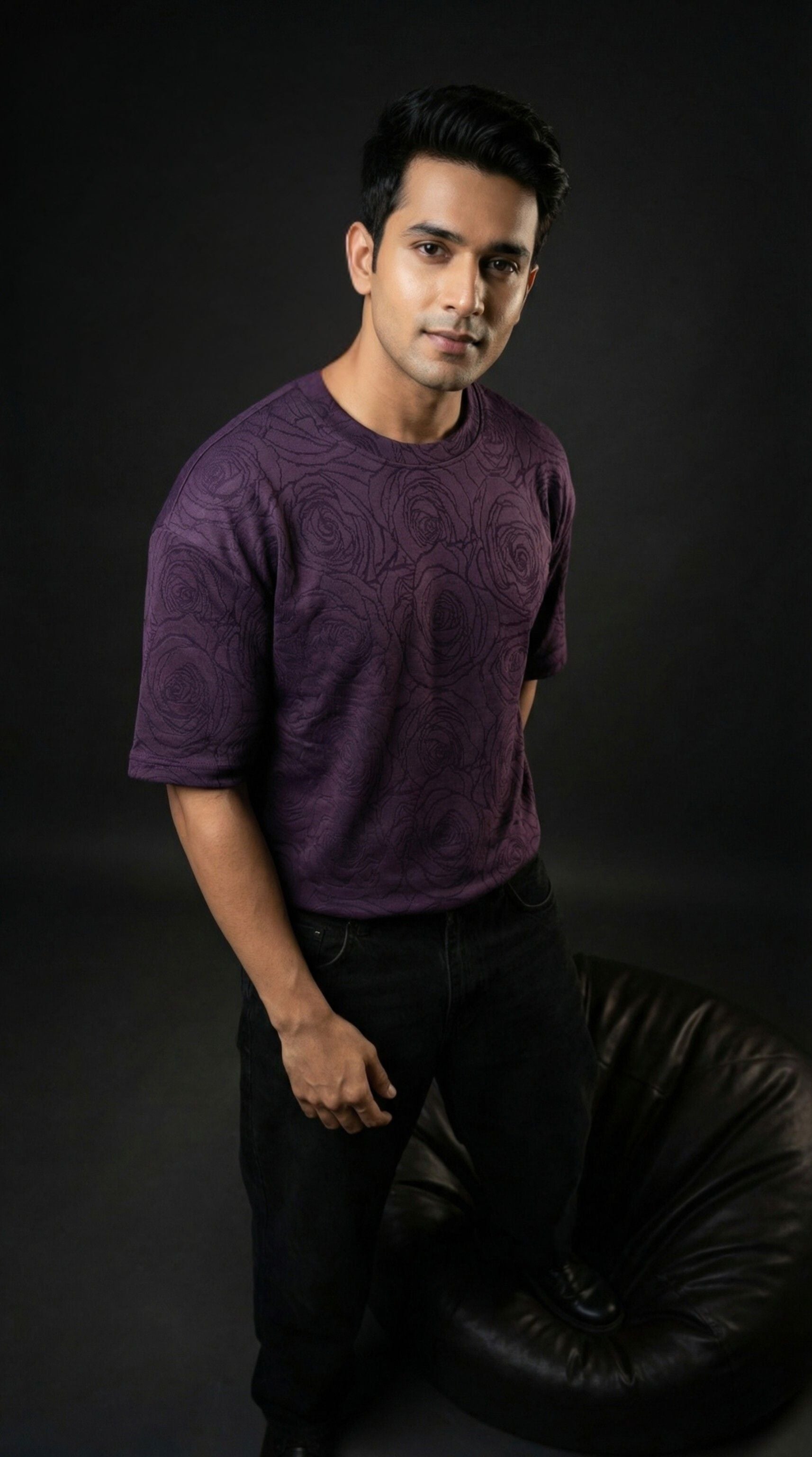 Rose Purple Embossed Drop Shoulder T-Shirt