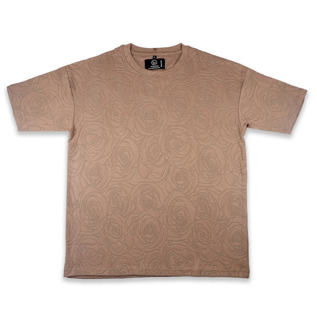 Rose Beige Embossed Drop Shoulder T-Shirt - styleflea