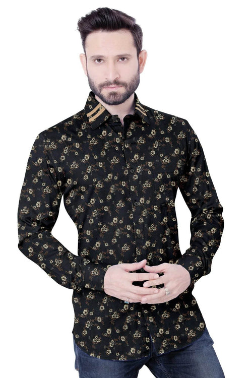 Black and Brown Floral Cotton Shirt - styleflea